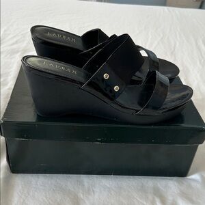 Ralph Lauren Rhianna Black Wedge Sandals 10B